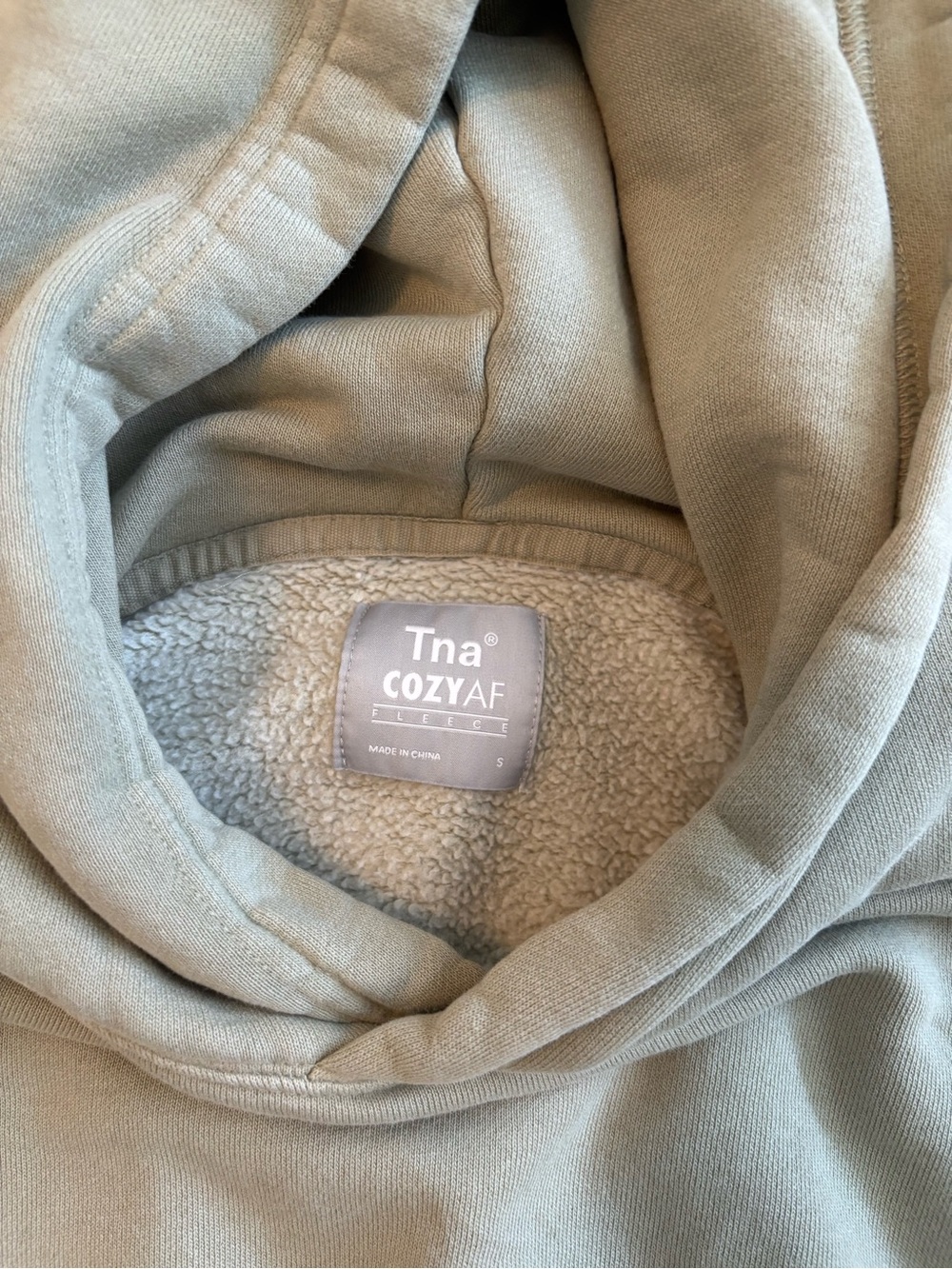 Aritzia TNA CozyAF Fleece Cropped Hoodie Pullover Sage Small - Picture 2 of 4